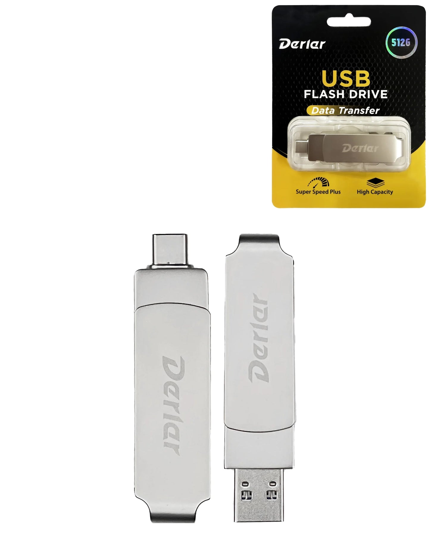 Derlar Dual USB 3.2 Type A + C USB Flash Drive (512GB)