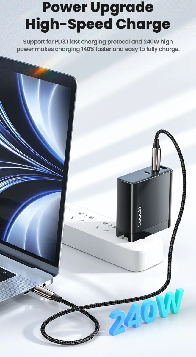 Toocki USB C-C Super Fast Braided Charging Data Cable for TV / Laptop / Robot / SmartPhone / Tablets (