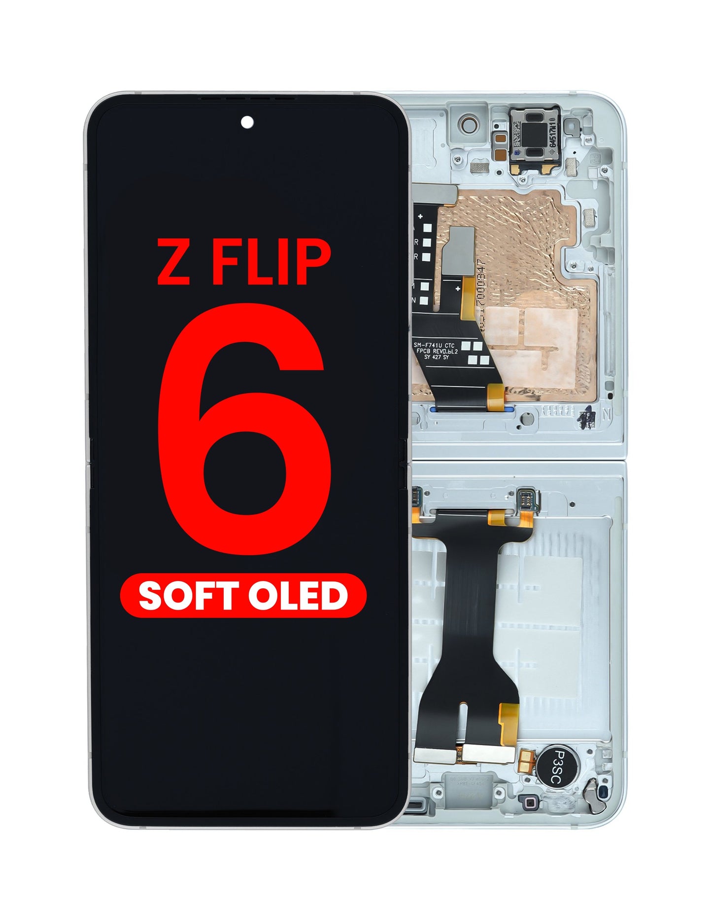 OLED Assembly with Frame for Galaxy Z Flip 6 F741 (WHITE) (US & International) (Aftermarket OLED)