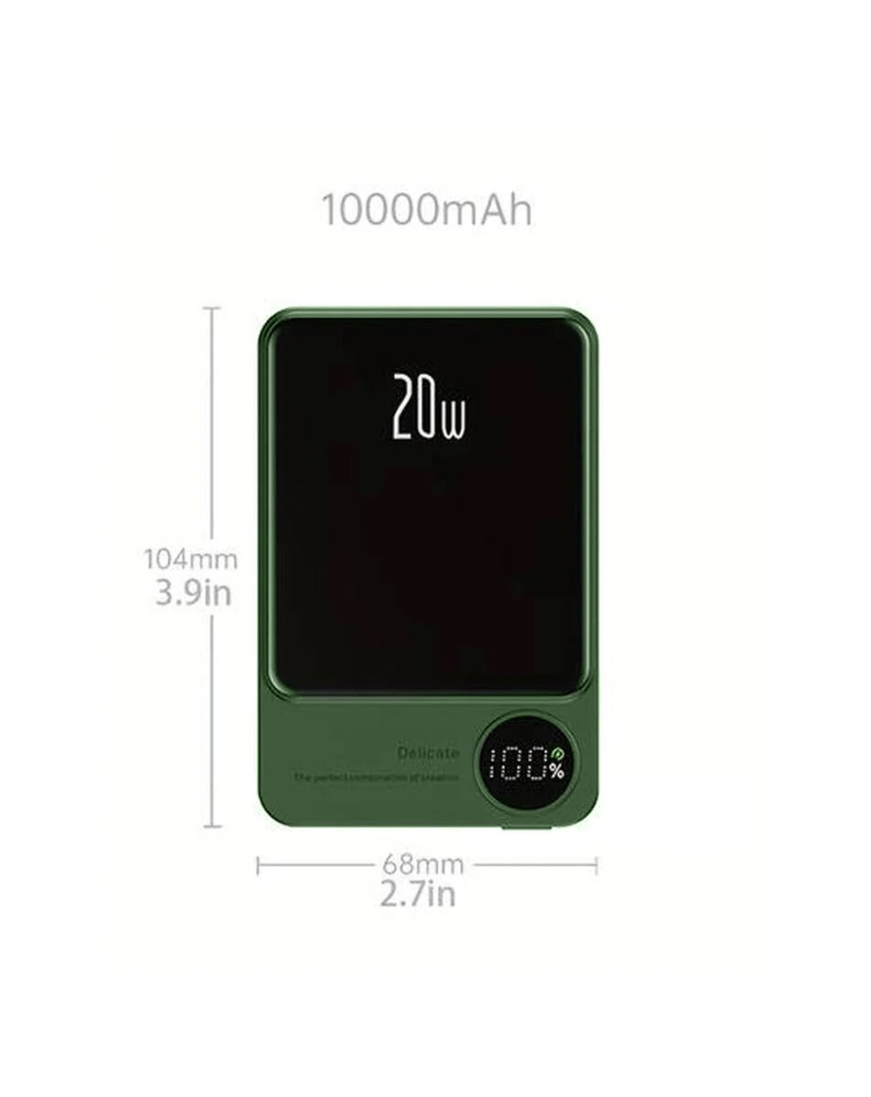 Magnetic Wireless Power Bank with LED Display (GREEN) (10000 mAh) (Only Ground Shipping)