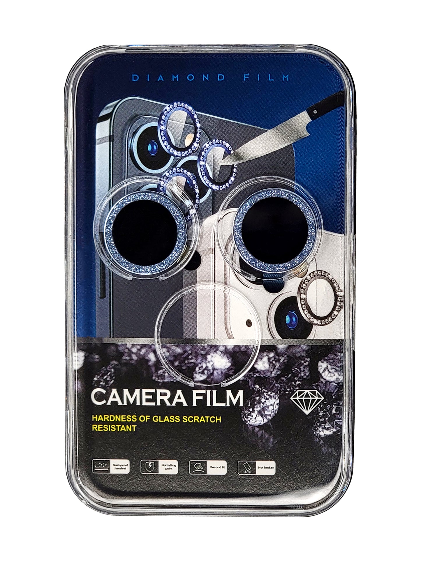 iPhone 15 / 15 Plus Back Camera Protector with Glitter Diamond Ring (Blue)