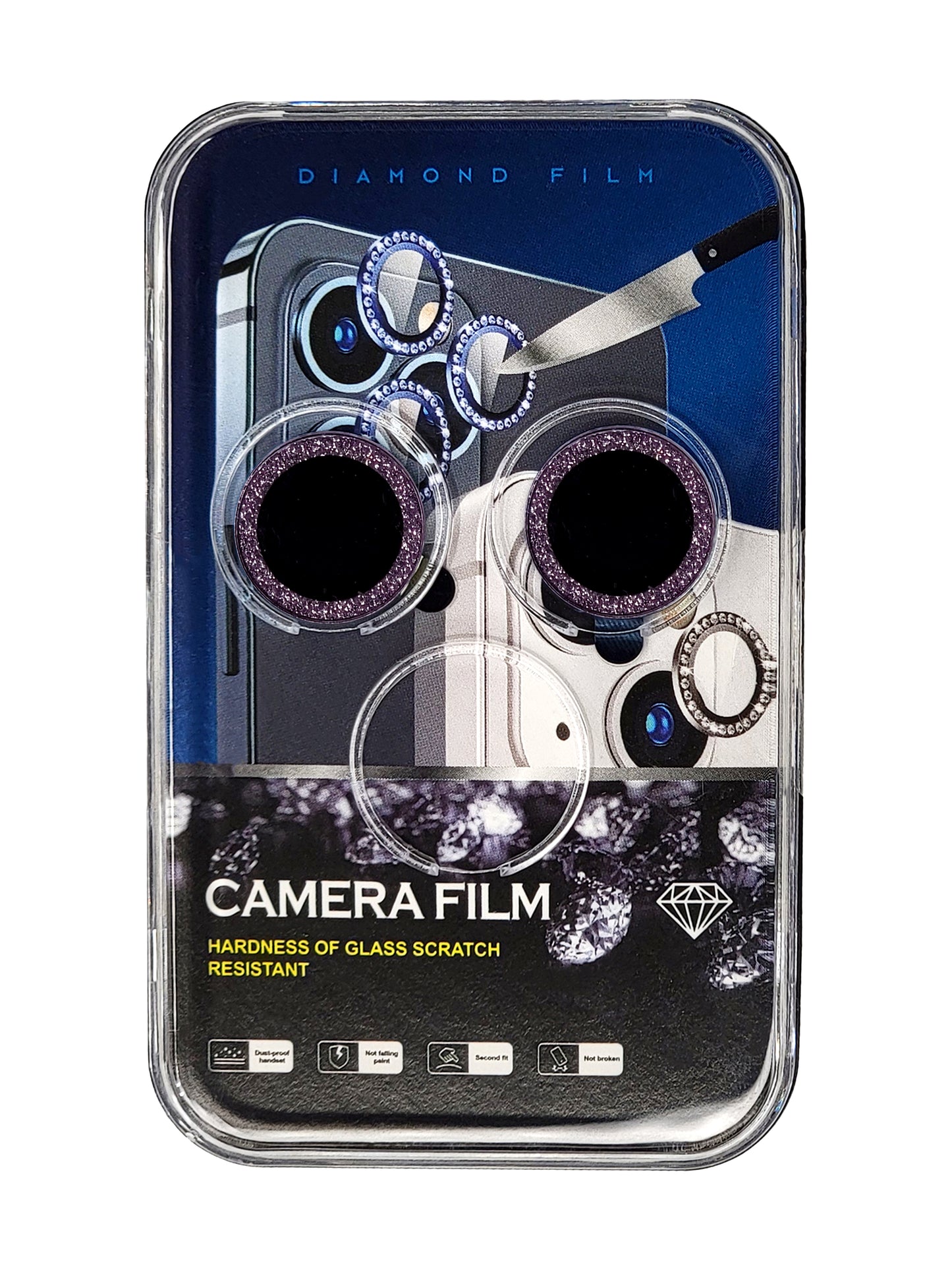 iPhone 15 / 15 Plus Back Camera Protector with Glitter Diamond Ring (Purple)
