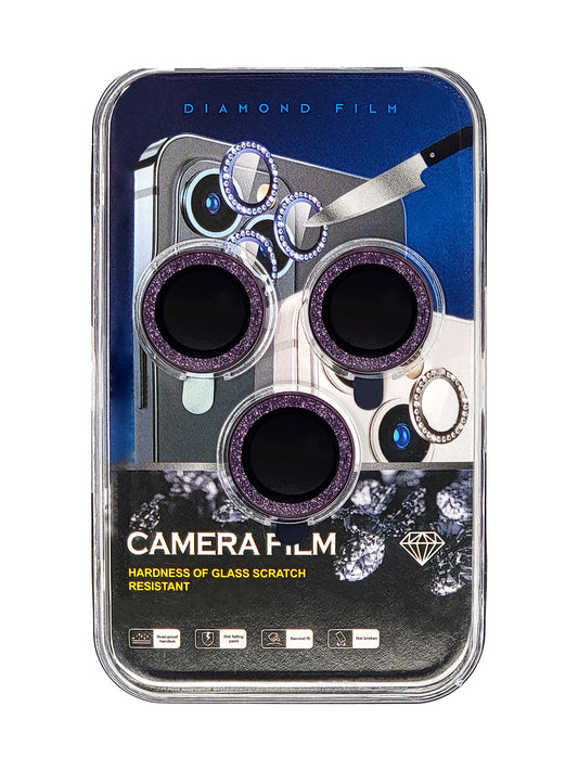 iPhone 15 Pro / 15 Pro Max Back Camera Protector with Glitter Diamond Ring (Purple)