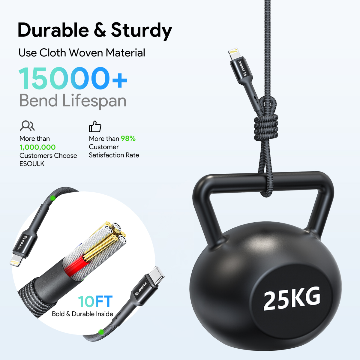 Esoulk EC51 Type C to Lightning Fast Charging Cable (BLACK) (10ft)