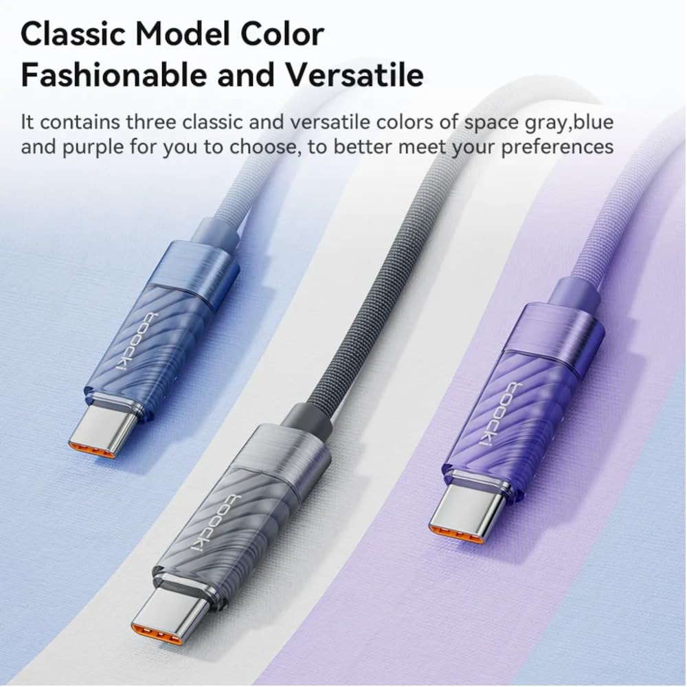 Toocki USB C-C Super Fast Charging Data Cable w/ Display (GRAY) (100W) (6ft)