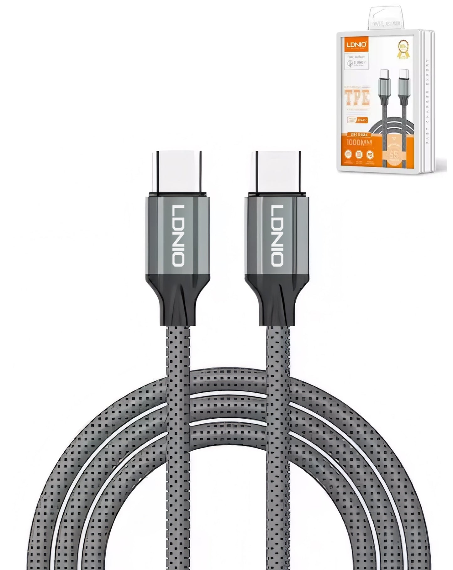 LDNIO USB C-C Charging Cable (GRAY) (3ft) (65W)