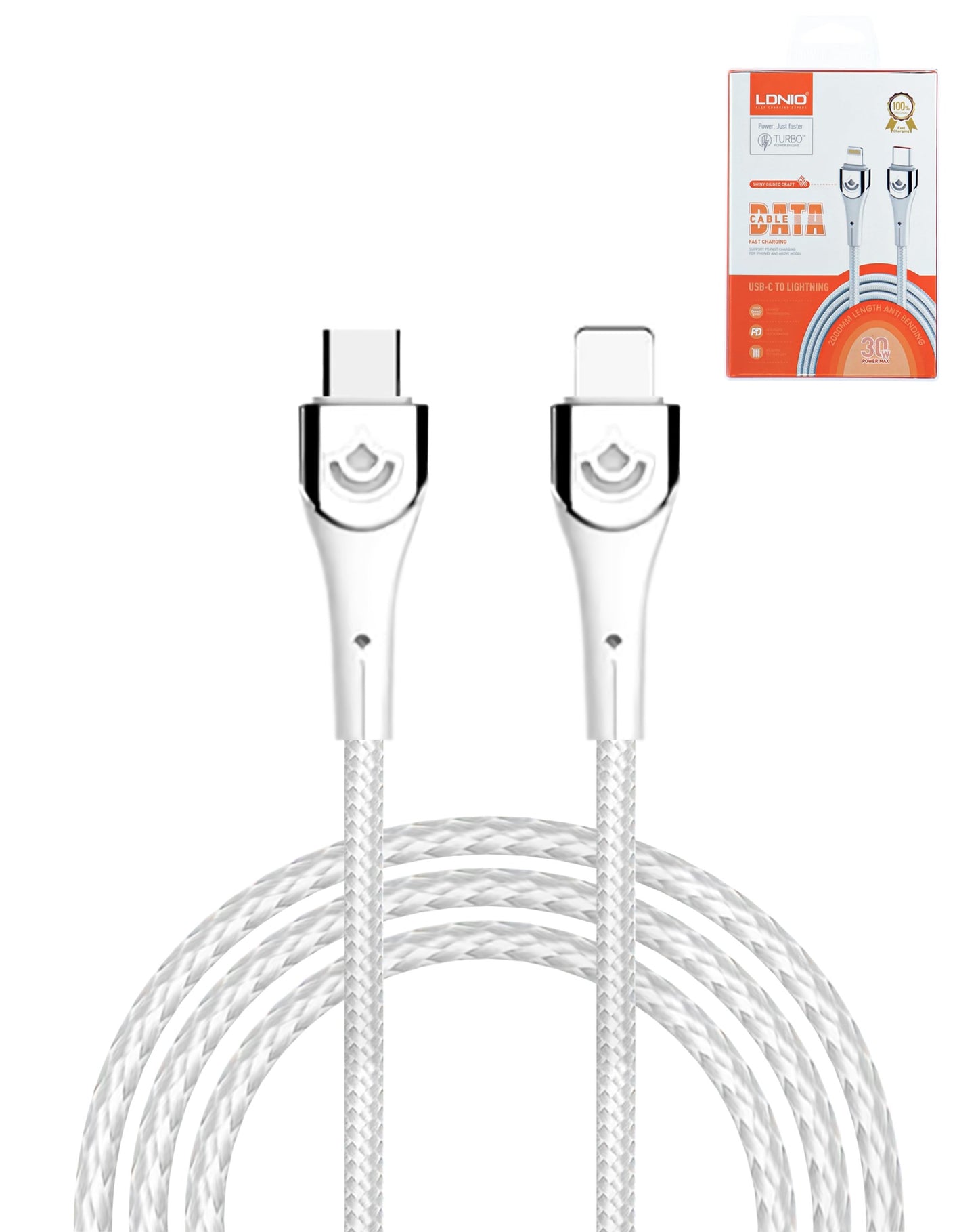 LDNIO LC862I USB C-L Non-MFI Fast Charging Data Cable (WHITE) (6ft) (30W)