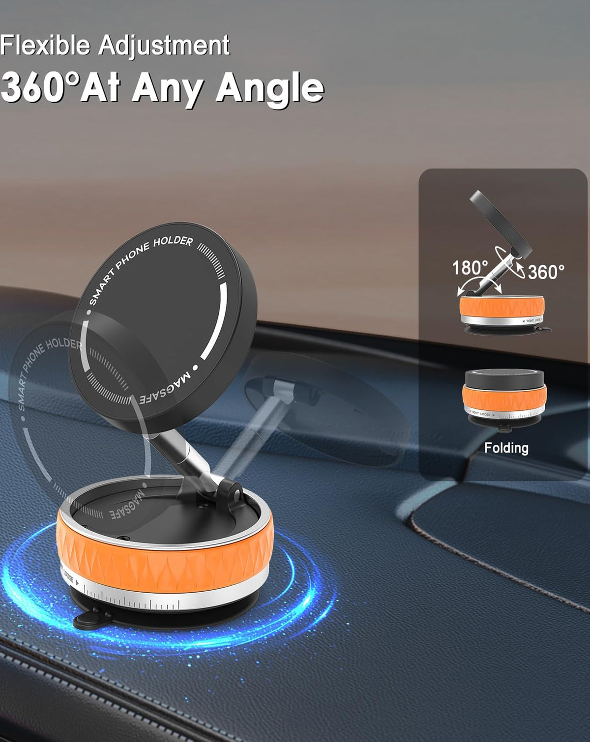 360 Degree Rotating Vacuum Suction Cup Magnetic Phone Holder - ORANGE (Only Ground Shipping)