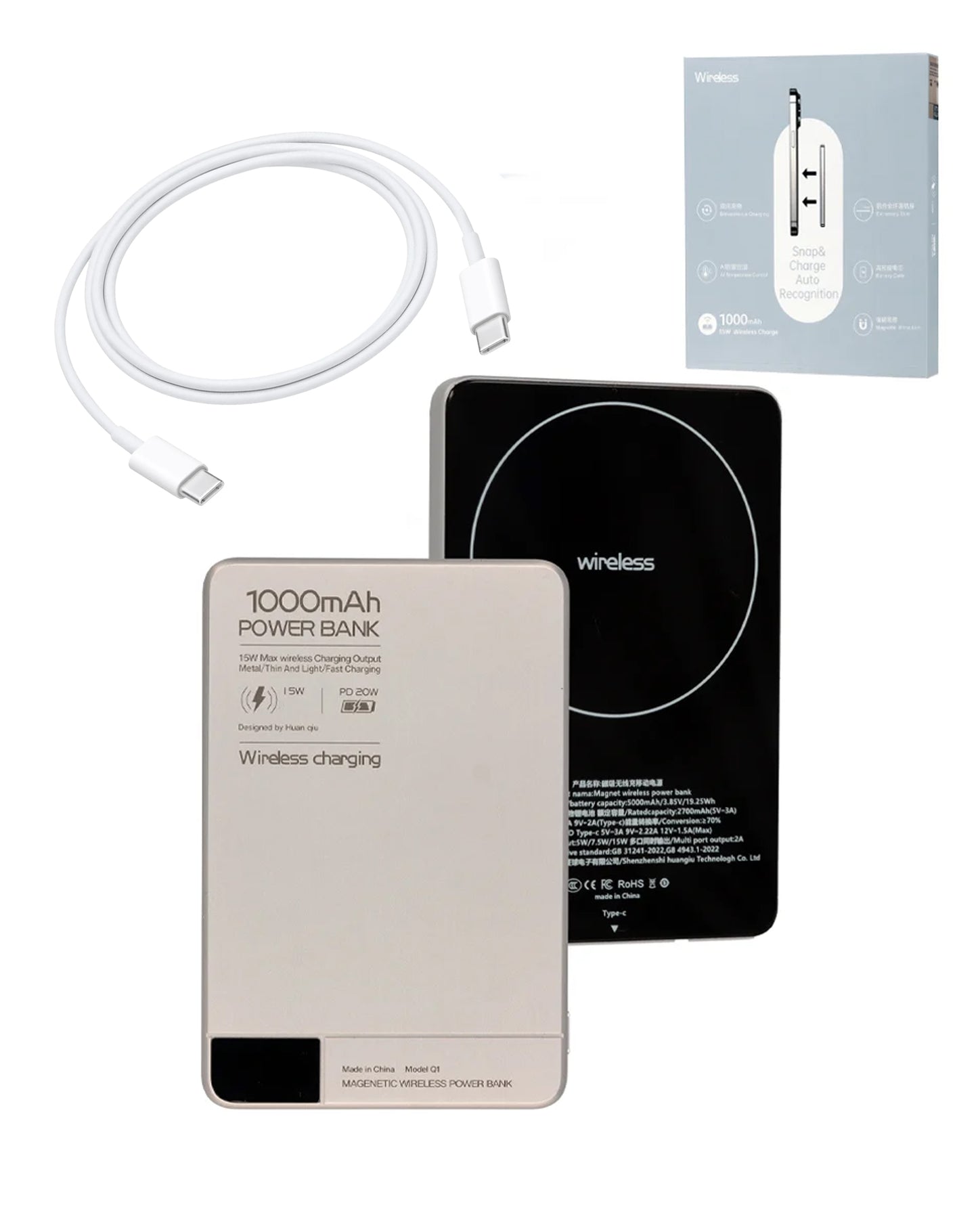 Q1 Magnetic 15W Wireless / 20W PD Power Bank with USB-C (10000 mAh) (Only Ground Shipping)