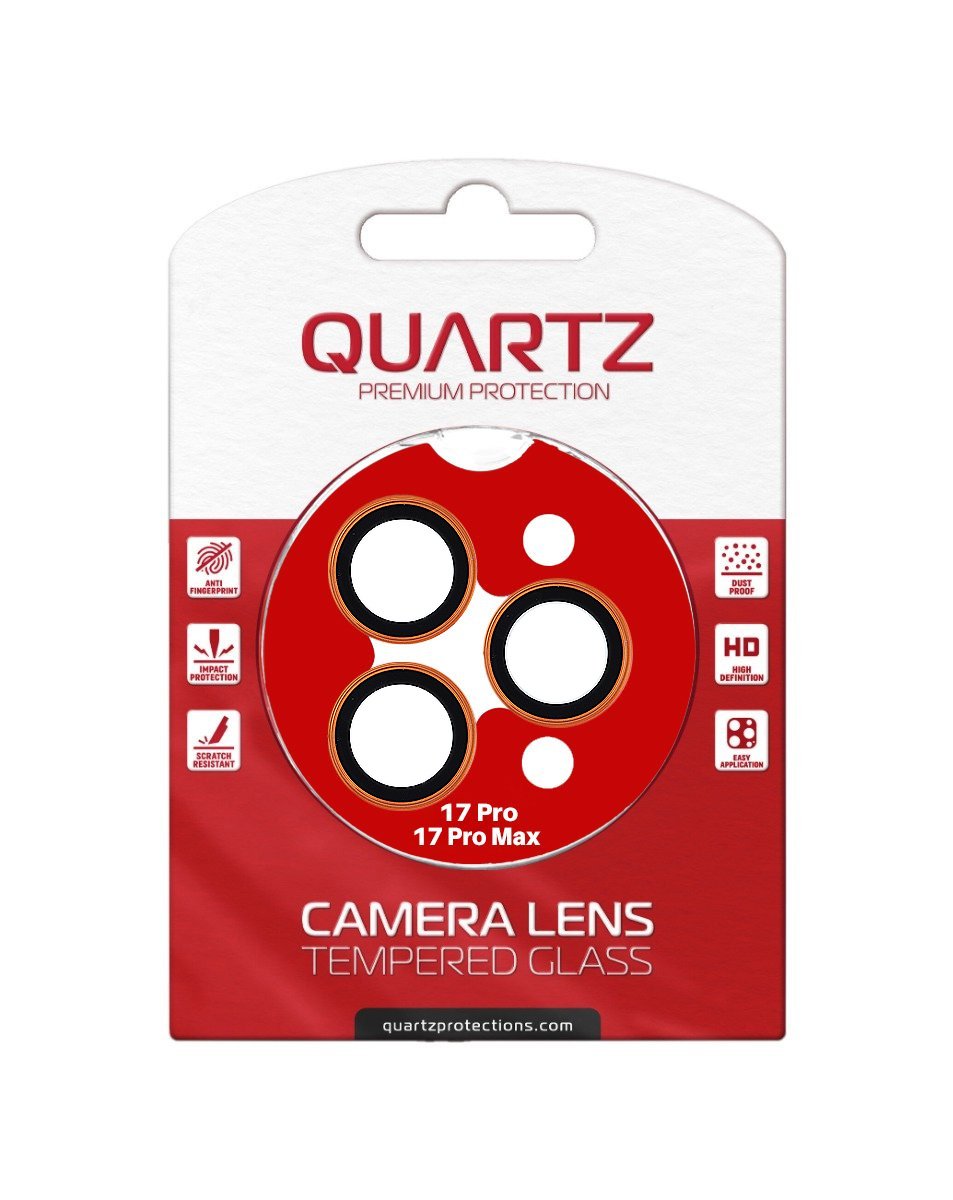 QUARTZ HD Tempered Glass with Metal Ring for iPhone 17 Pro / 17 Pro Max Back Camera (ORANGE)