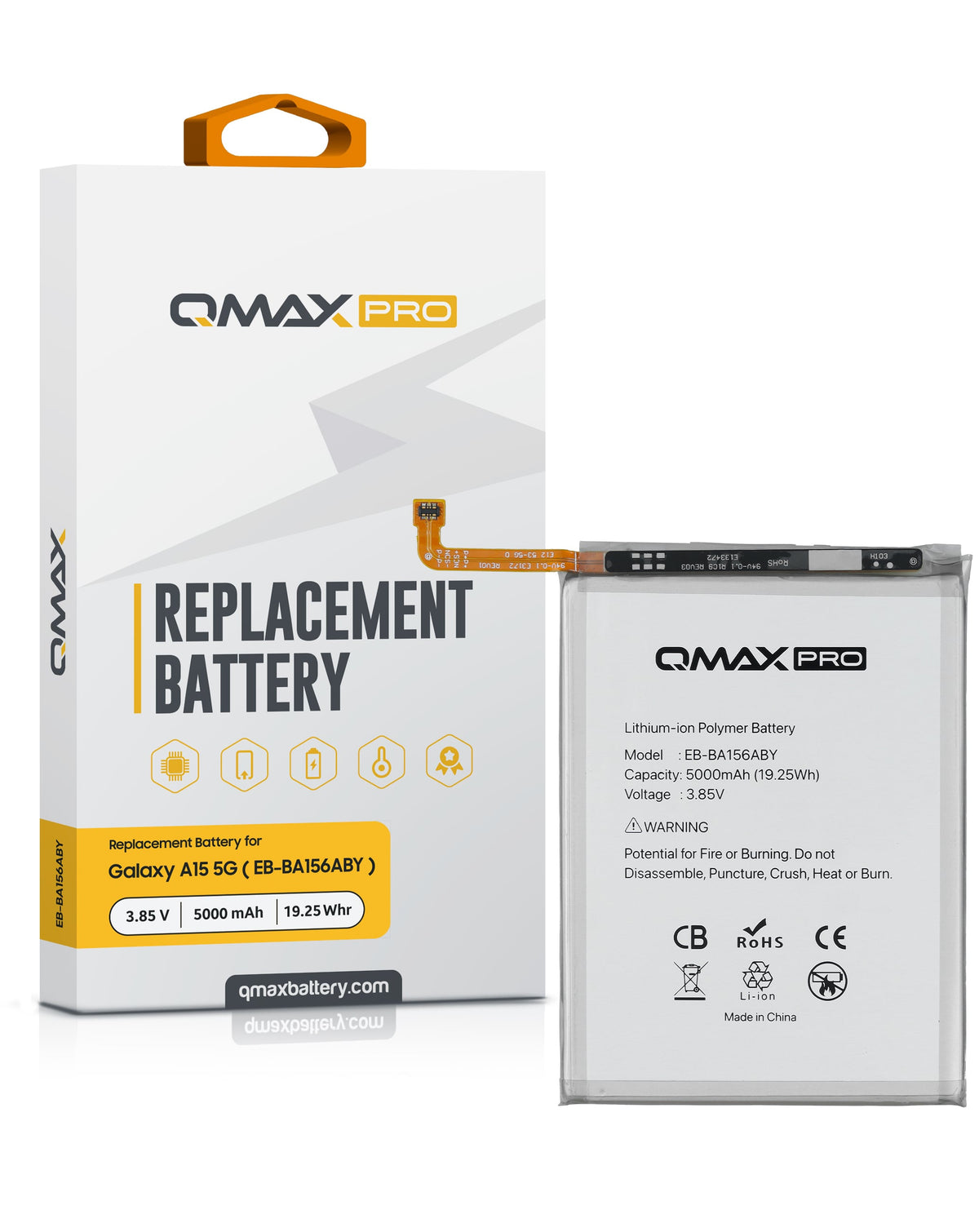QMAX Pro Replacement Battery for Galaxy A15 5G (A156 / 2023) (5000 mAh) (EB-BA156ABY) (Only Ground Shipping)