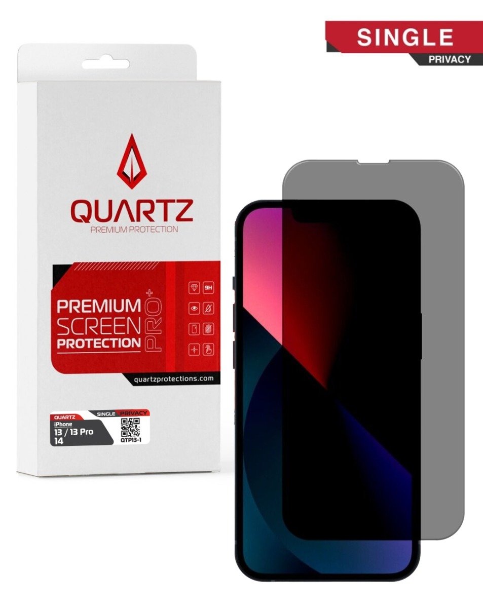 QUARTZ Privacy Tempered Glass for iPhone 13 / 13 Pro / 14 / 16e (Single Pack)