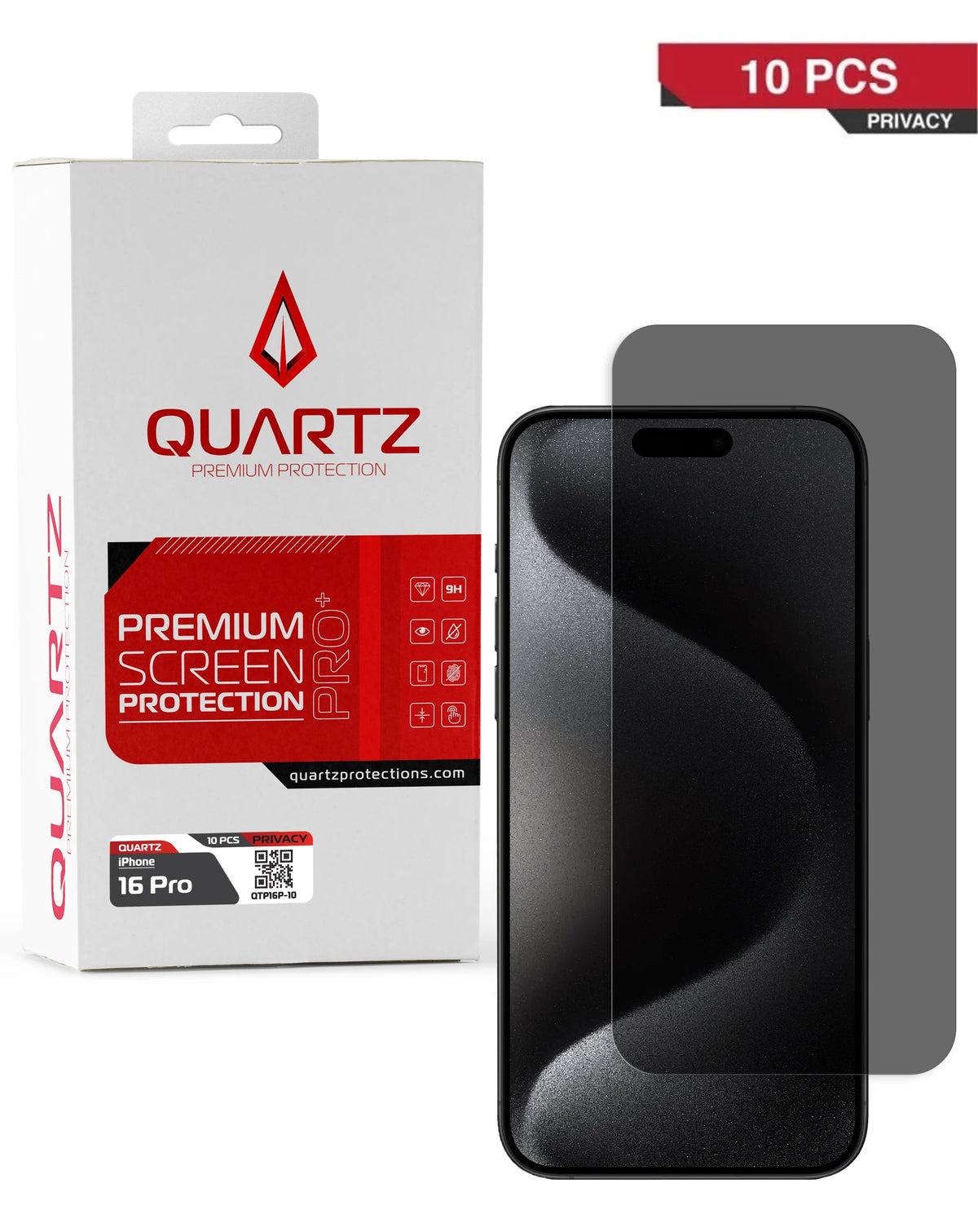 QUARTZ Privacy Tempered Glass for iPhone 16 Pro / 17 / 17 Pro (Pack of 10)