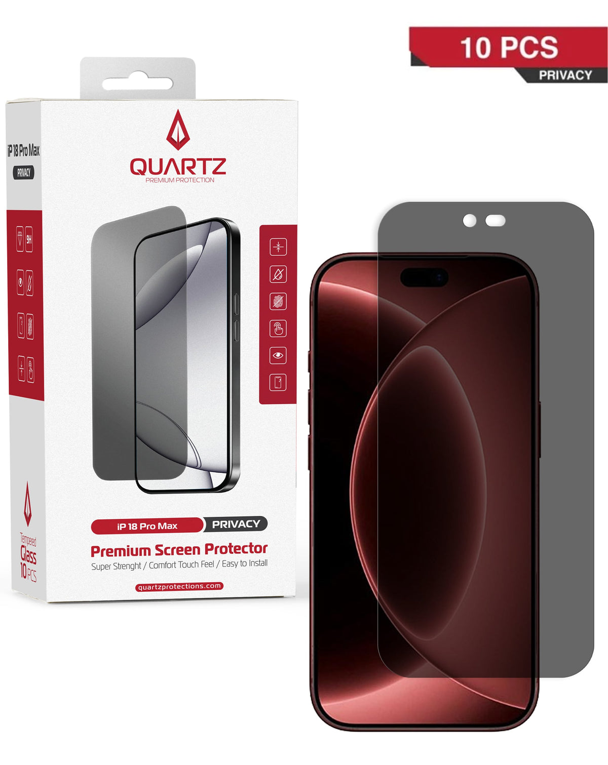 QUARTZ Privacy Tempered Glass for iPhone 18 Pro Max (Pack of 10)