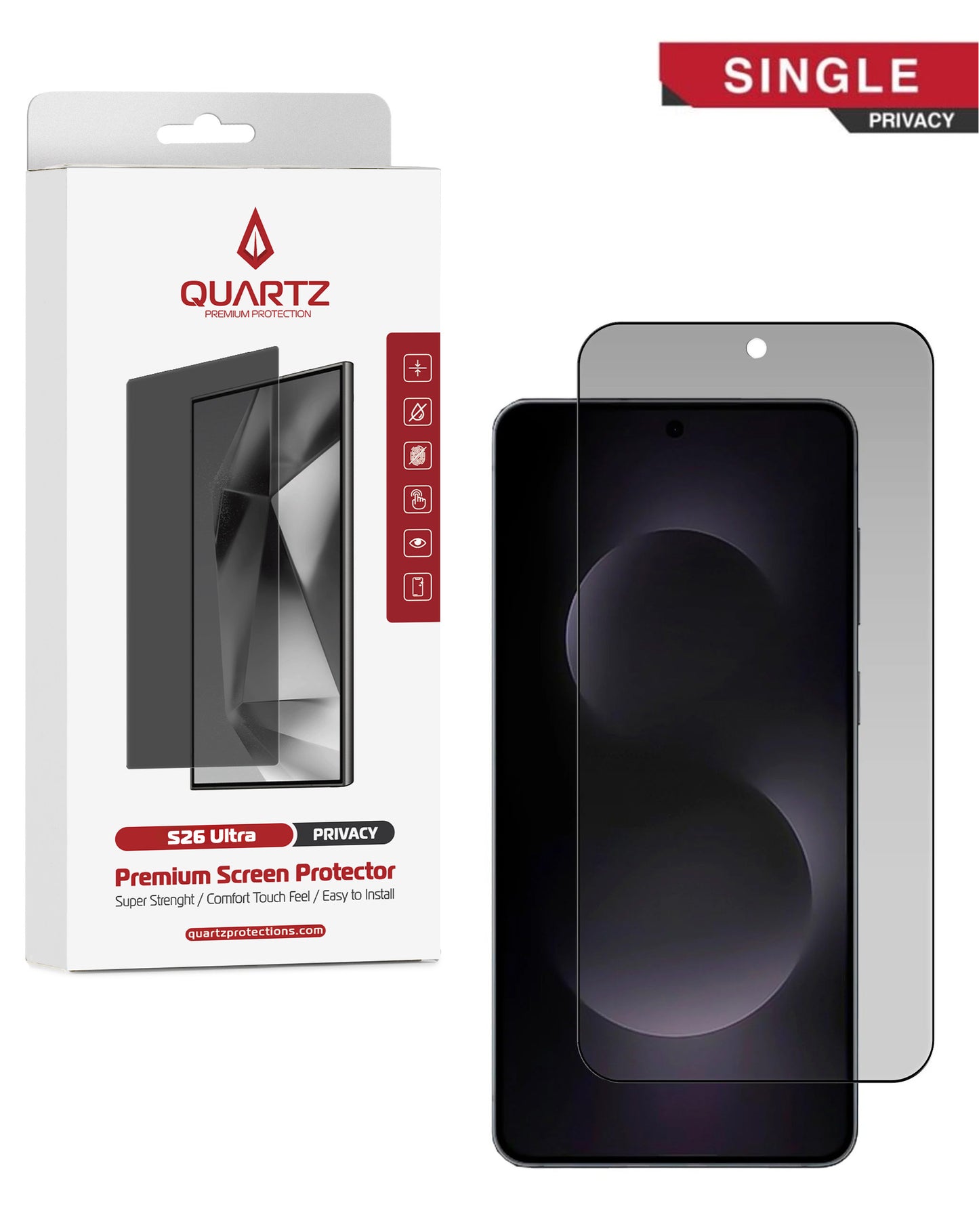 QUARTZ Privacy Tempered Glass for Galaxy S26 Ultra (Single Pack)