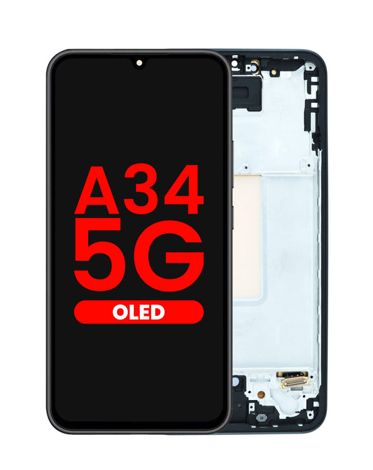 OLED Assembly with Frame for Galaxy A34 5G (A346 / 2023) (AWESOME GRAPHITE) (Aftermarket OLED)