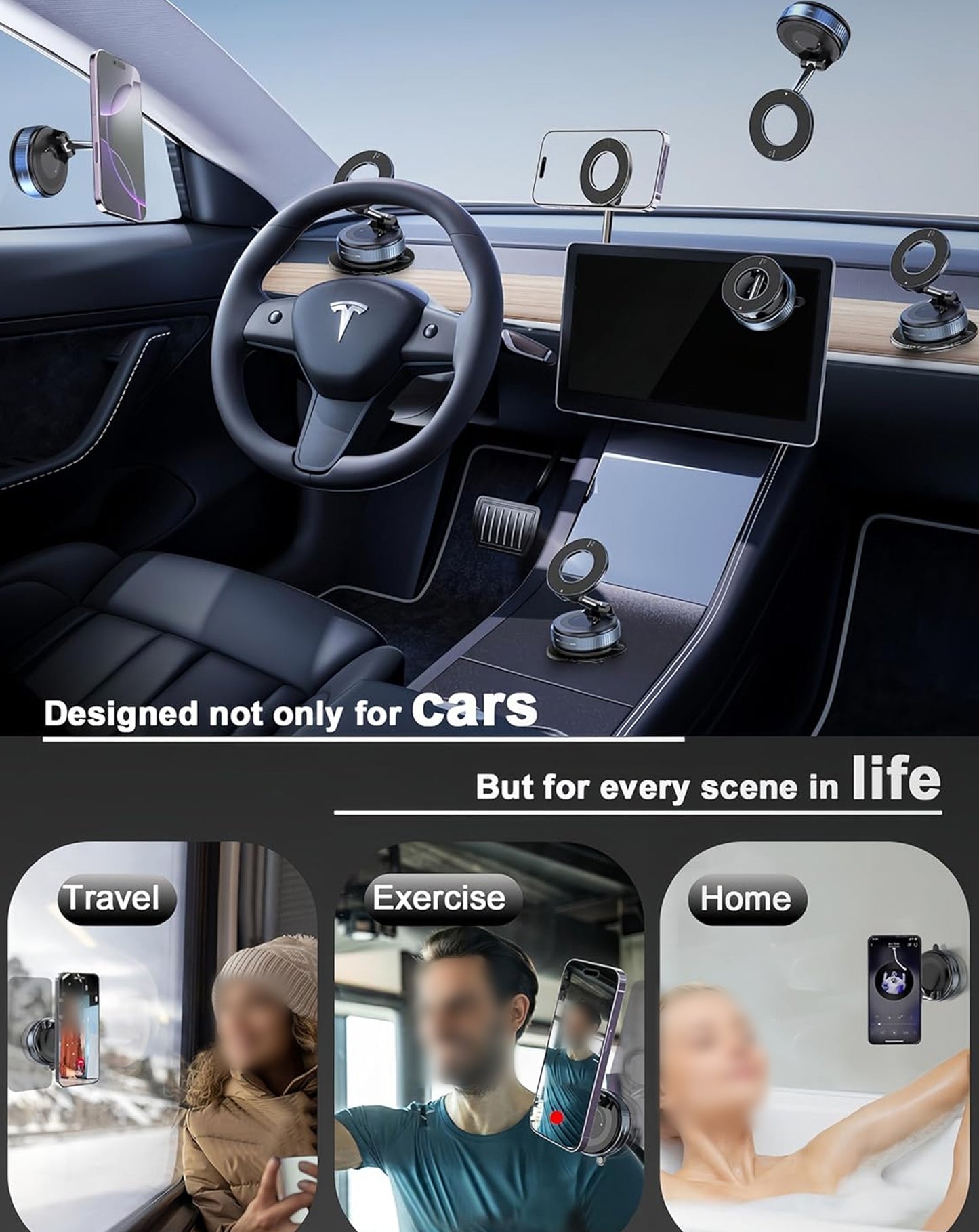 360° Adjustable Vacuum Suction Car Phone Holder for Magsafe - BLACK (Only Ground Shipping)