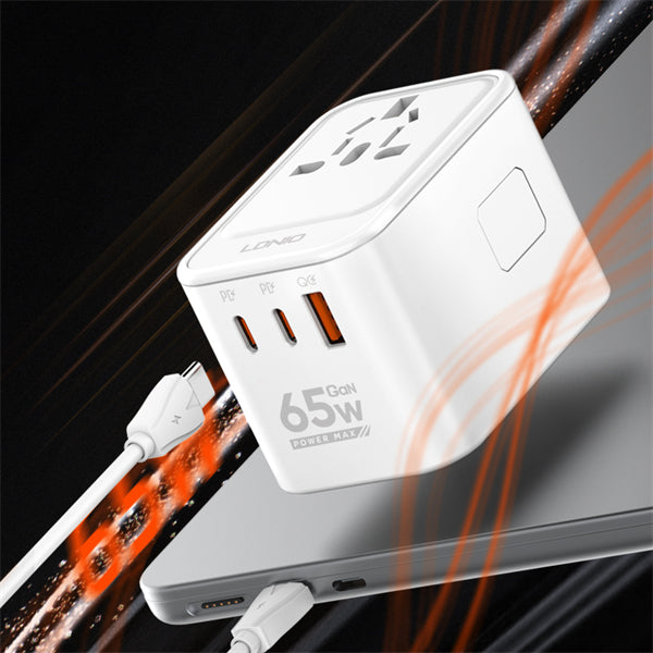 LDNIO Z6 (65W) 3 USB Ports GaN All in One Universal Travel Adapter (Integrated US/UK/EU/AU) (Only Ground Shipping)