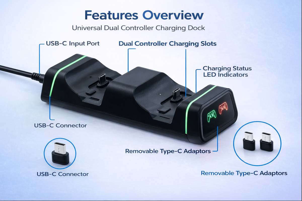 Dobe Controller Charging Dock for Xbox Elite 2 / Xbox Series S & X / Switch Pro / PlayStation 5 (Only Ground Shipping)