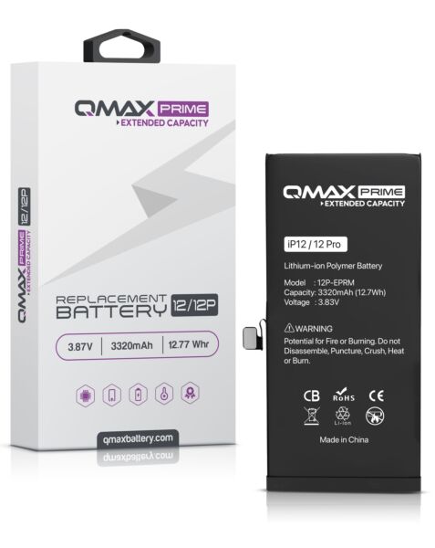 QMAX Prime iPhone 12 / 12 Pro Extended Capacity Replacement Battery (Spot Weld NOT Required) (3320 mAh)