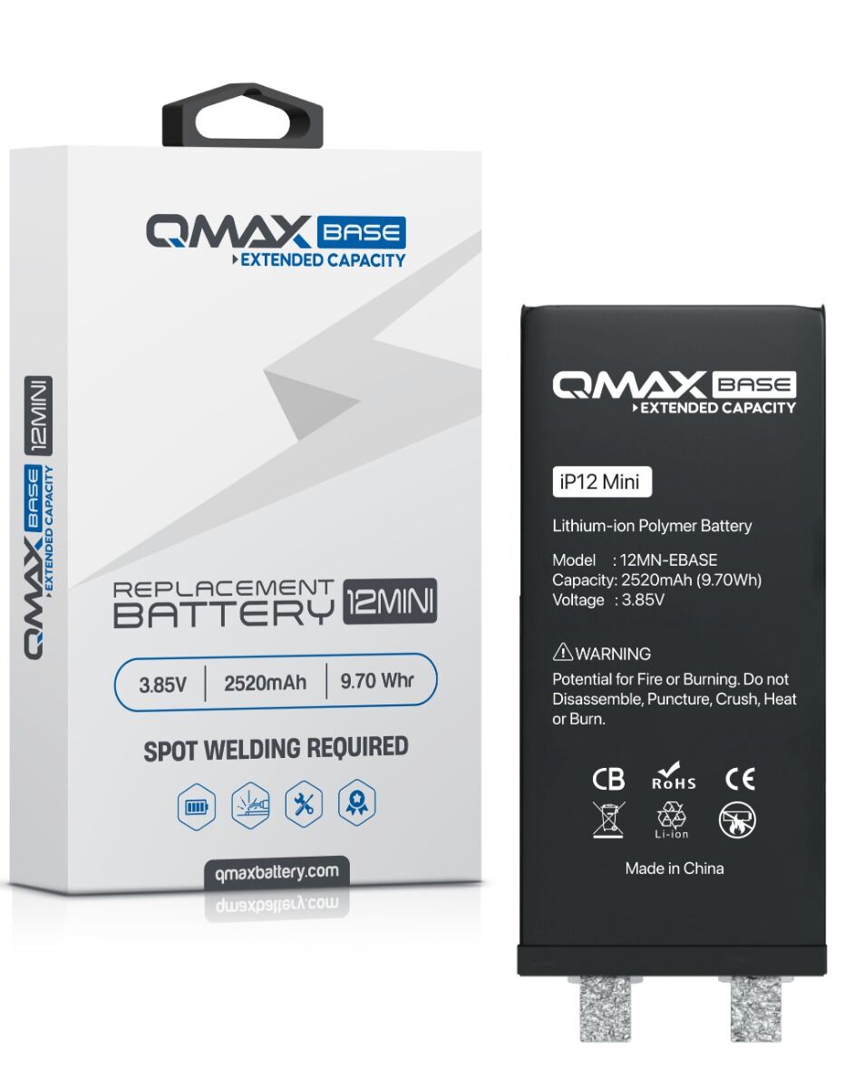 QMAX Base iPhone 12 Mini Extended Capacity Replacement Battery (Spot Weld Required) (2520 mAh)