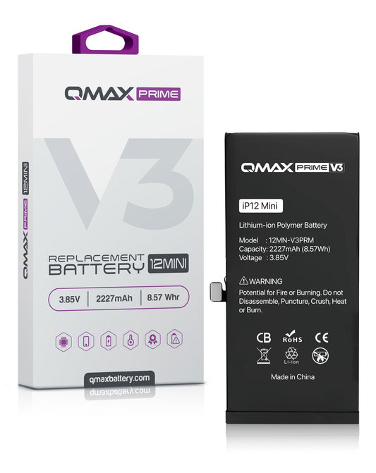 QMAX Prime V3 Replacement Battery for iPhone 12 Mini (No Pop-Up) (2227 mAh)