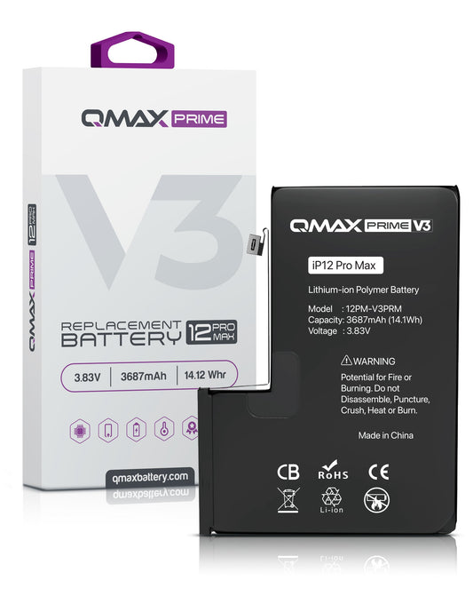 QMAX Prime V3 Replacement Battery for iPhone 12 Pro Max (No Pop-Up) (3687 mAh)