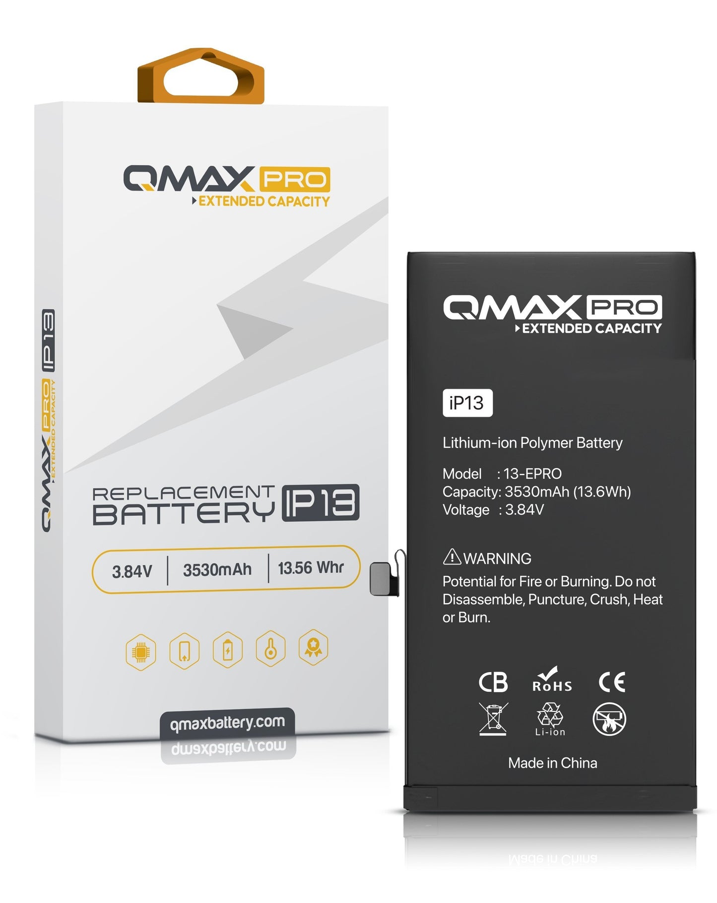 QMAX Pro Extended Capacity Replacement Battery for iPhone 13 (3530 mAH)