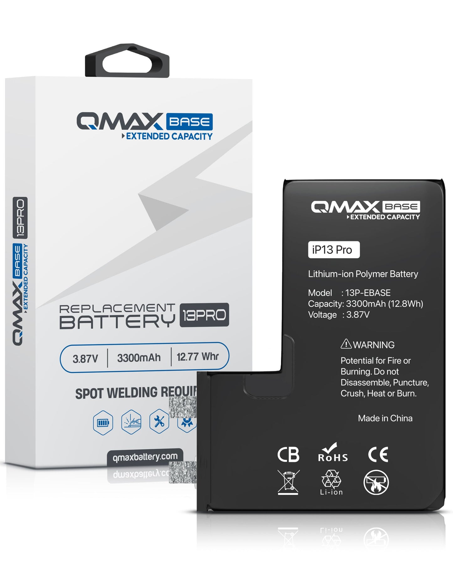 QMAX Base iPhone 13 Pro Extended Capacity Replacement Battery (Spot Weld Required) (3300 mAh)