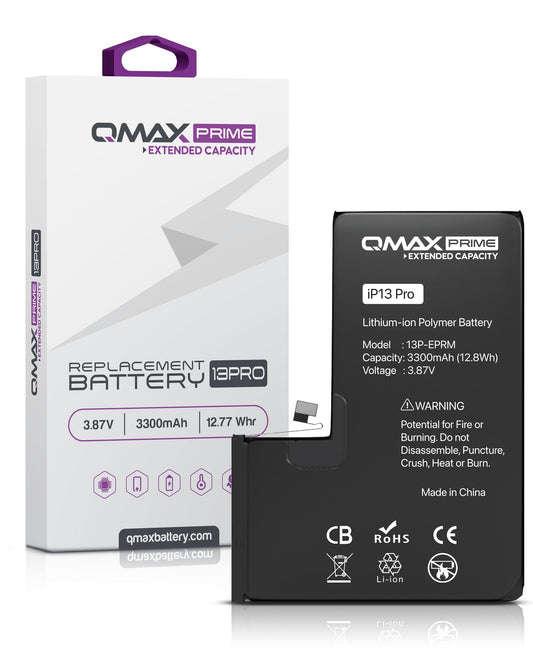 QMAX Prime iPhone 13 Pro Extended Capacity Replacement Battery (Spot Weld NOT Required) (3300 mAh)