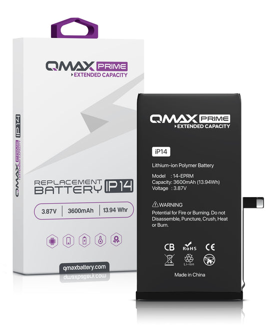 QMAX Prime Extended Capacity Replacement Battery for iPhone 14 (Spot Weld NOT Required) (3600 mAh)
