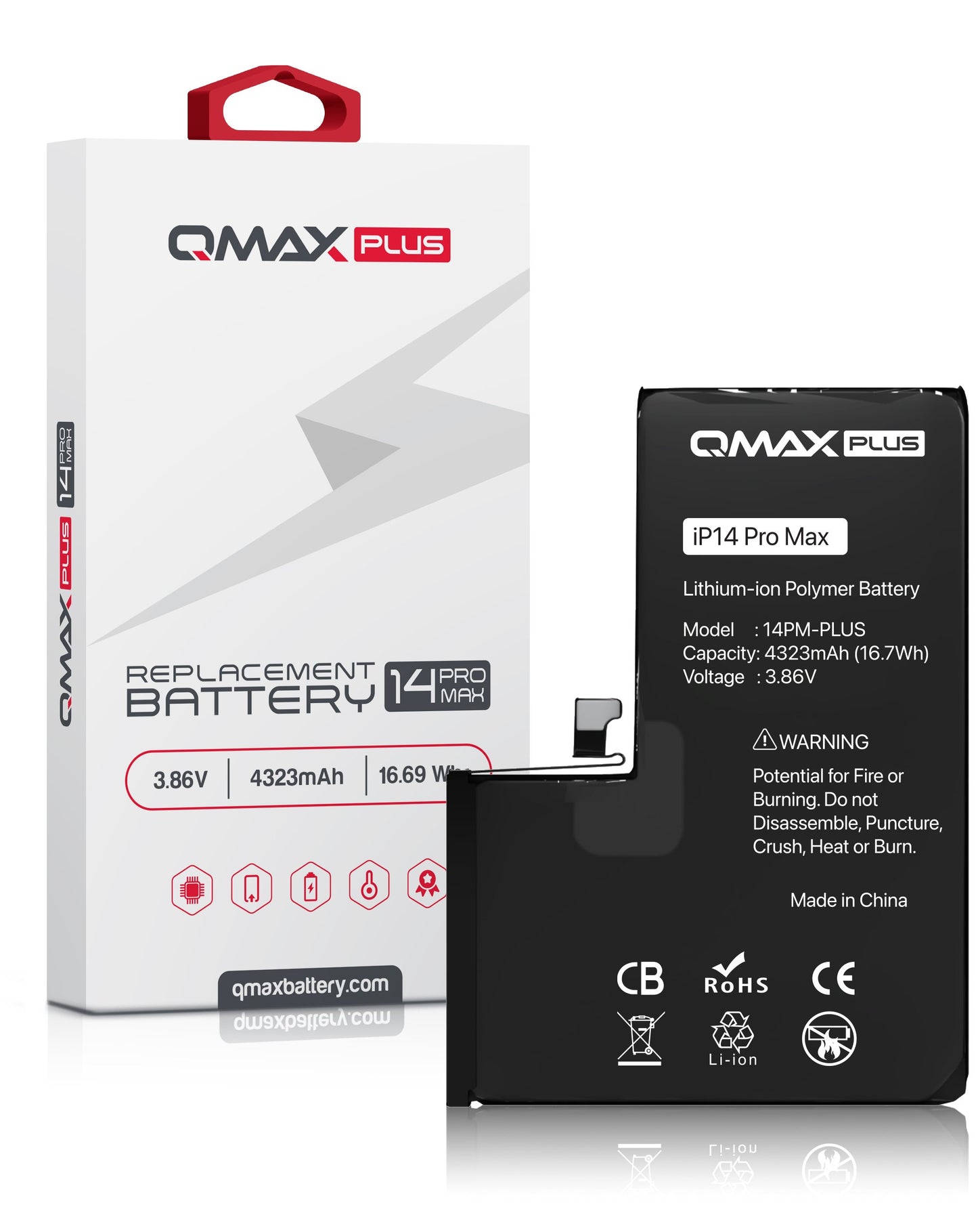 QMAX Plus Replacement Battery for iPhone 14 Pro Max (4323 mAh)