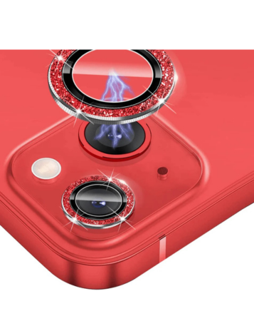 Glitter Diamond Camera Lens with HD Tempered Glass for iPhone 15 / 15 Plus (RED)