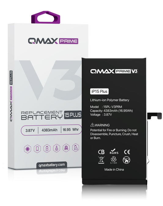 QMAX Prime V3 Replacement Battery for iPhone 15 Plus (No Pop-Up) (4383 mAh)