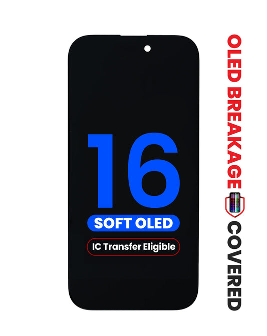 OLED Assembly for iPhone 16 (Aftermarket QV8 / Soft) (IC Transfer Eligible) (Exclusive OLED Breakage Warranty)