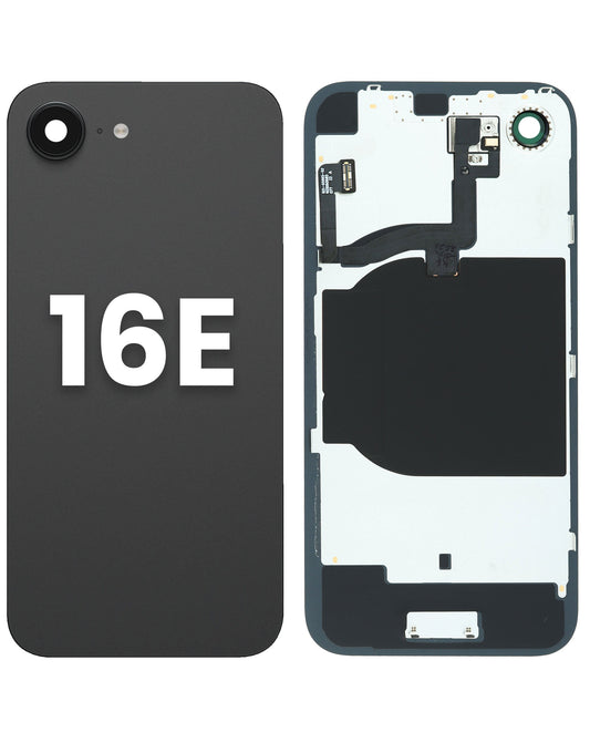 Back Glass with Steel Plate and Wireless NFC Charging and Flashlight Flex for iPhone 16e (BLACK) (NO LOGO)