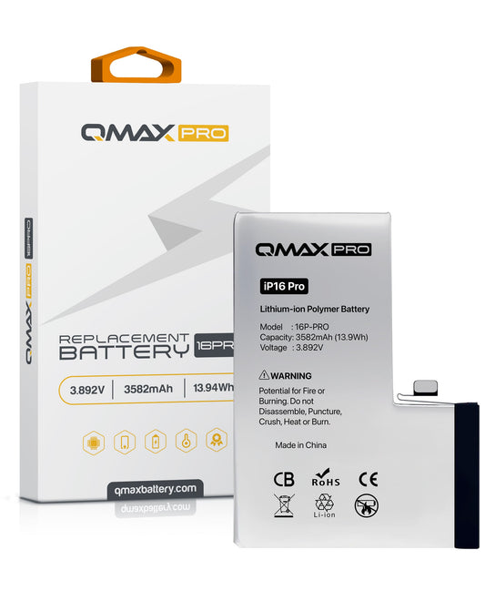 QMAX Pro Replacement Battery for iPhone 16 Pro (3582 mAh) (Only Ground Shipping)