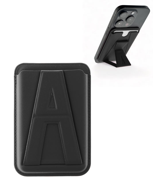 A Design Leather Magnetic Card Wallet Holder with Stand - BLACK (Only Ground Shipping)