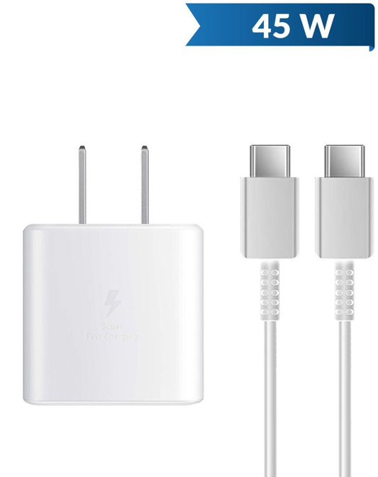 Super Fast USB Type C Wall Adapter /w USB Type C to Type C Charging Cable (45W) (WHITE)