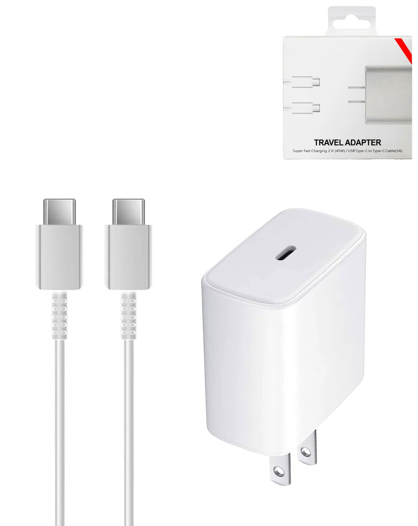Super Fast USB-C Wall Adapter /w USB C-C Charging Cable (3ft) (45W) (WHITE) (Only Ground Shipping)