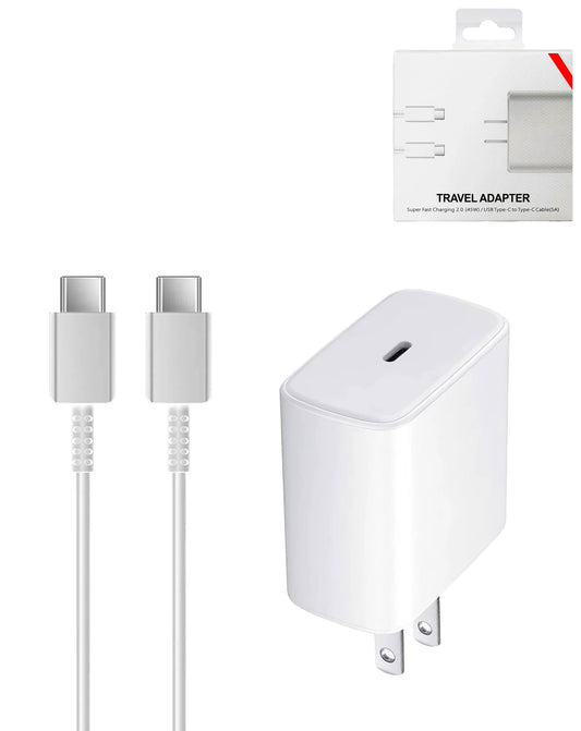 Super Fast USB-C Wall Adapter /w USB C-C Charging Cable (3ft) (45W) (WHITE) (Only Ground Shipping)