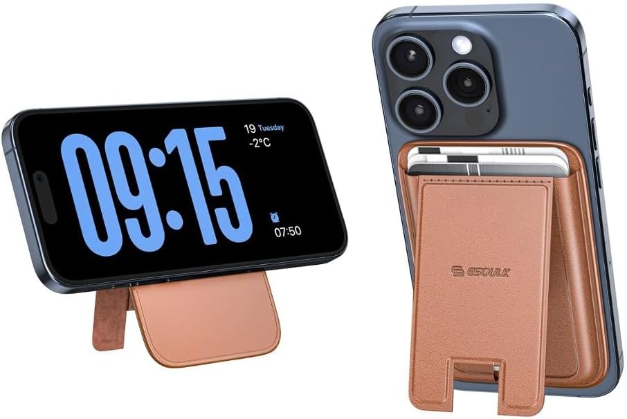 ESOULK Foldable Stand Wallet Case for iPhone 16, 15, 14, 13, 12 Series (Brown)