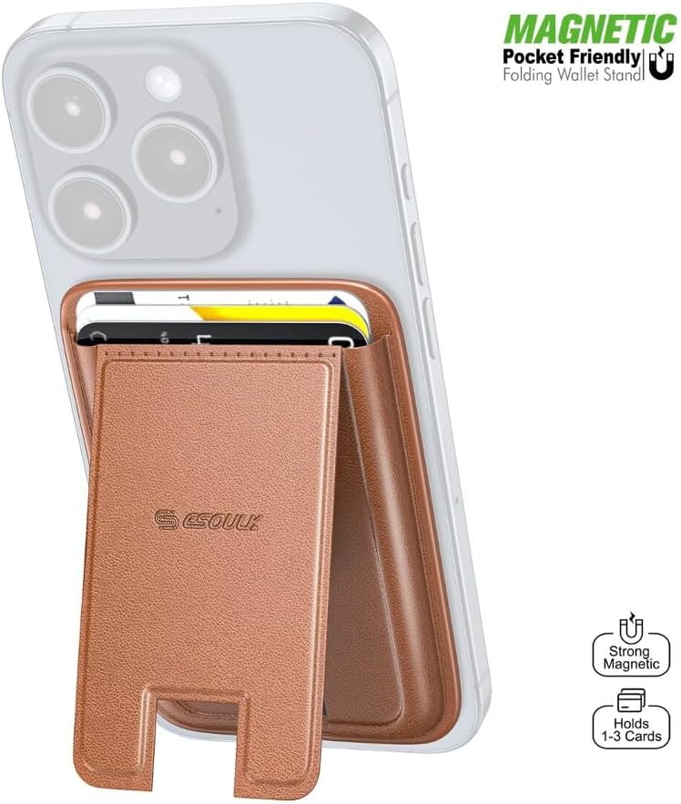 ESOULK Foldable Stand Wallet Case for iPhone 16, 15, 14, 13, 12 Series (Brown)