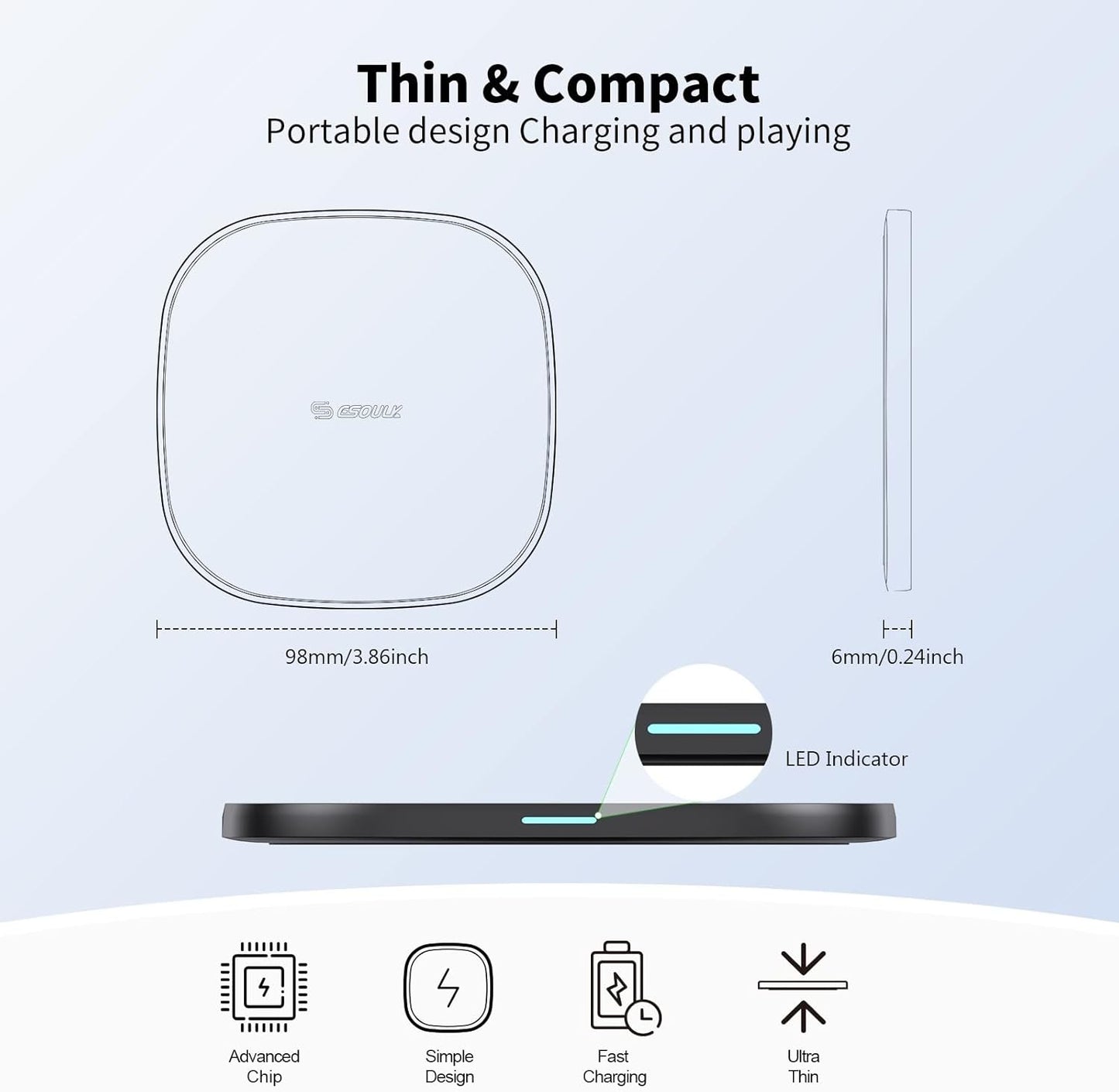 Esoulk QI Wireless Charger (15W) (BLACK)