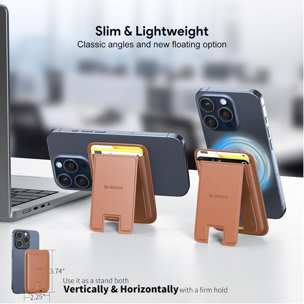 ESOULK Foldable Stand Wallet Case for iPhone 16, 15, 14, 13, 12 Series (Brown)