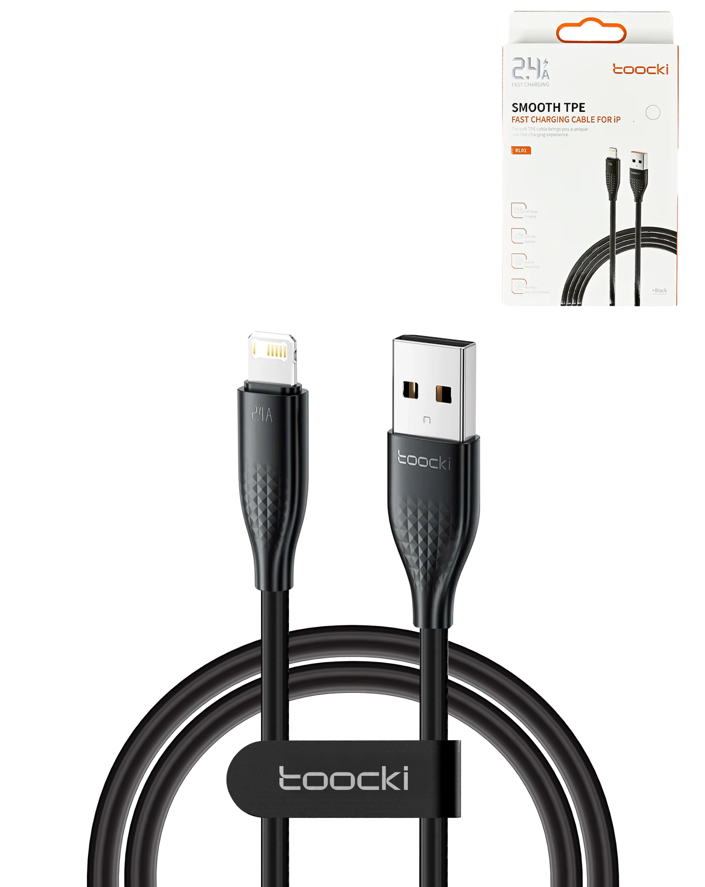 Toocki USB A-L Non-MFI Fast Charging Data Cable (BLACK) (6ft) (20W) (Only Ground Shipping)