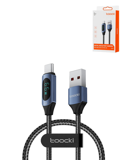Toocki USB A-C Fast Charging Data Cable with Display (BLUE) (66W) (3ft)