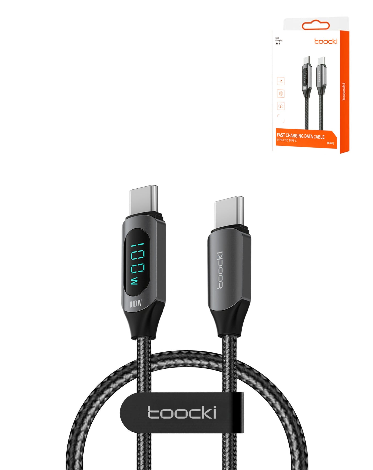 Toocki USB C-C Super Fast Charging Data Cable with Display (BLACK) (100W) (3ft) (Only Ground Shipping)