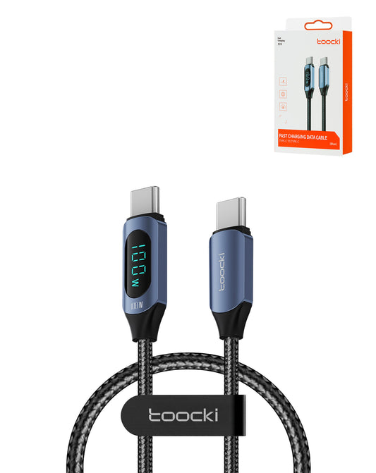 Toocki USB C-C Fast Charging Data Cable with Display (BLUE) (100W) (3ft) (Only Ground Shipping)