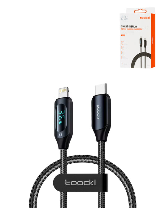 Toocki USB C-L Non-MFI Fast Charging Data Cable with Display (BLACK) (20W) (3ft)